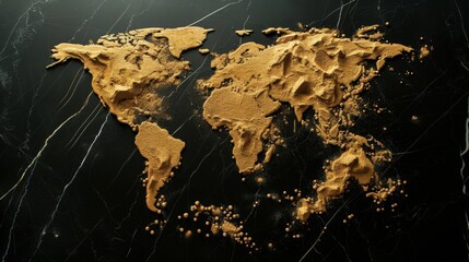 World map created out of a gold dust
