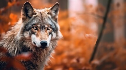 Fototapeta premium close up photo wolf with forest background