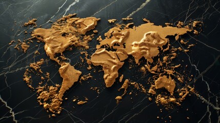 World map created out of a gold dust
