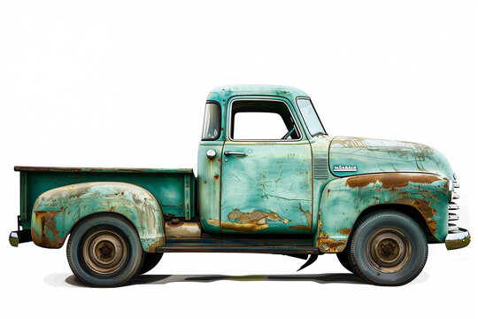 antique chevy truck in green on white background