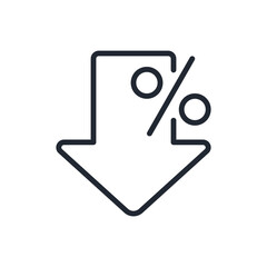 Percent down arrow sign editable stroke outline icon isolated on white background flat vector illustration. Pixel perfect. 64 x 64.