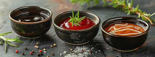 Selection of different sauces in bowls