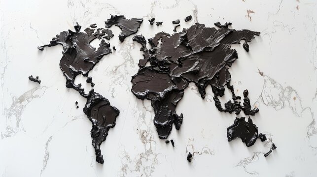 World map created out of thick viscus crude oil
