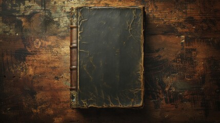 Vintage Leather-Bound Book Resting on a Rustic Wooden Table - obrazy, fototapety, plakaty
