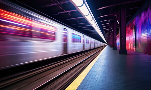 subway train slides in underground tunnel