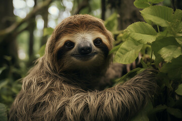 Fototapeta premium Sloths are slow animals and they cling to tall trees.