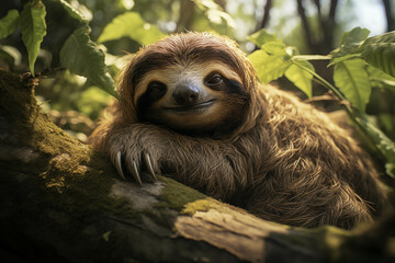 Fototapeta premium Sloths are slow animals and they cling to tall trees.