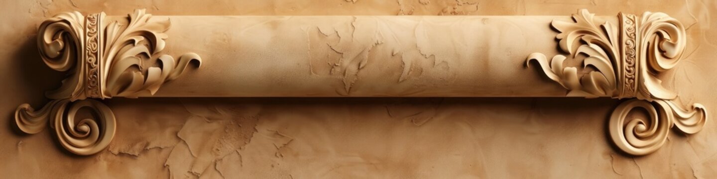 Ornate scroll paper against a solid backdrop, offering space for your brief message.