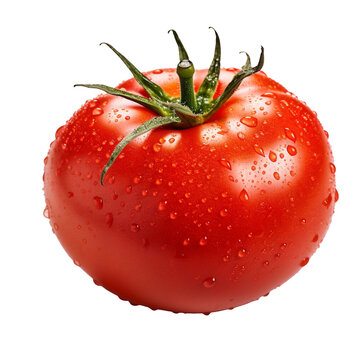 A red tomato with water drops isolated on transparent background
