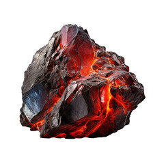 A rock with red lava isolated on transparent background