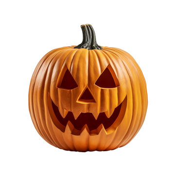 A single lit spooky halloween pumpkin isolated on transparent background