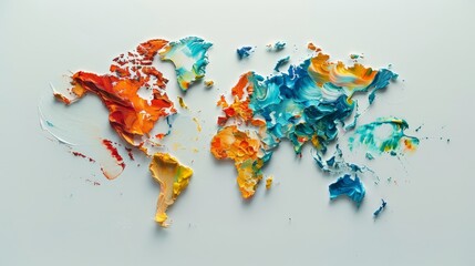 World map created out of a palette of multicolored oil paint