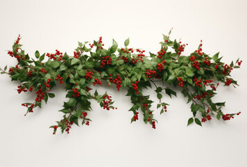 Branch of Holly With Red Berries and Green Leaves