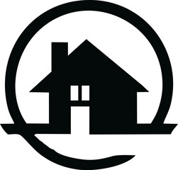Vector house. Cottage icon stylized housing logo with unique style. Real estate abstract sign with circles. Black and white illustration