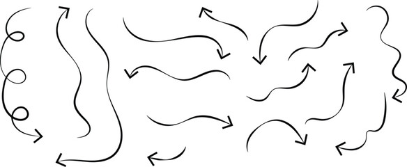 Hand drawn line arrows set. Vector Illustration.