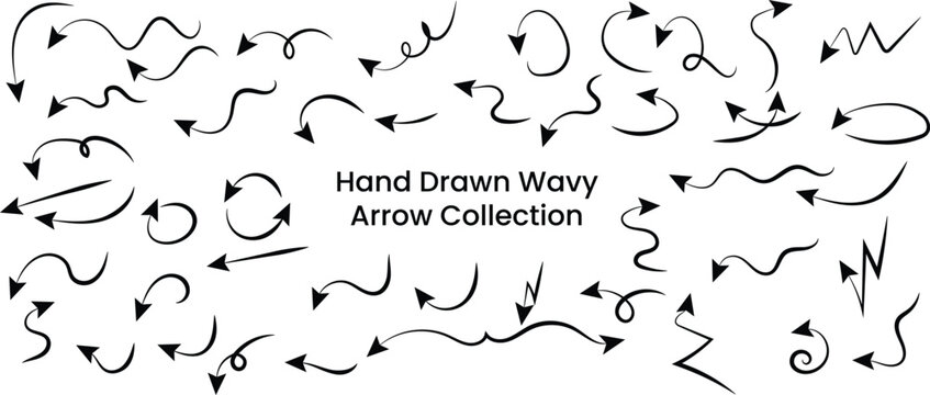 Hand drawn line arrows set. Vector Illustration.