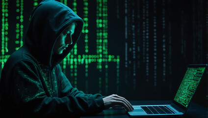 Tajemniczy Haker w Cyfrowym Świecie - obrazy, fototapety, plakaty