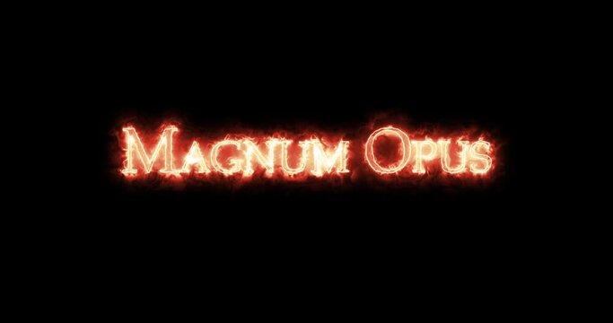 Magnum Opus written with fire. Loop