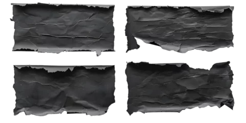 Foto op Canvas Collection of black paper ripped messages torn with copy space, ripped kraft paper wallpaper, and black wrapping vintage paper isolated top view, isolated on white or transparent background  © transparent paradise