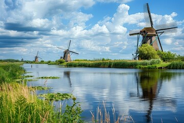 Windmills in the countryside - obrazy, fototapety, plakaty