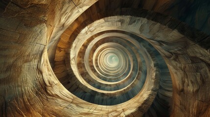 Spirally Wooden Structure With a Light at the End