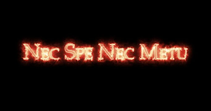 Nec Spe, Nec Metu written with fire. Loop