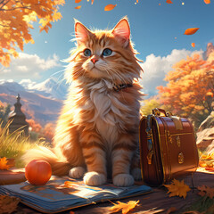 A cat going on a-picnic holding a picnic lunch-box
Generative AI
 - obrazy, fototapety, plakaty