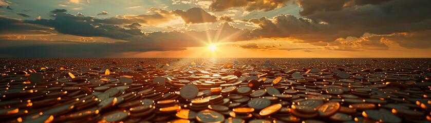 Sunrise over a sea of coins