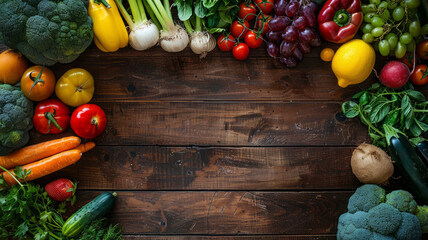 Assorted vegetables on a wooden surface.