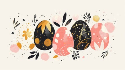 Artistic Easter Eggs Illustration with Floral Motifs