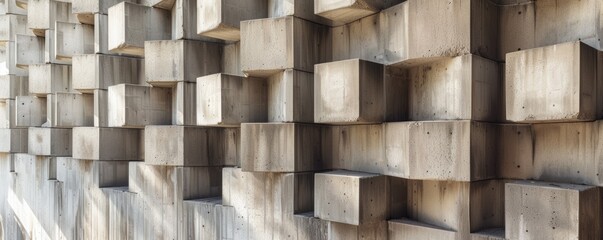 Geometric Display of Wooden Cubes on a Wall in Natural Light