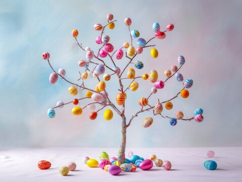 Colorful Easter Candy Tree with Chocolate Eggs