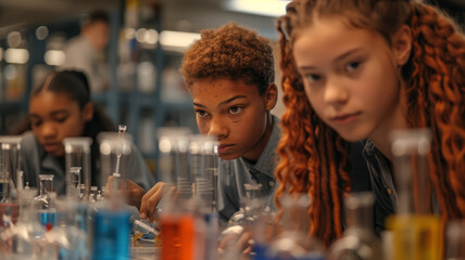 Three students in a science class.