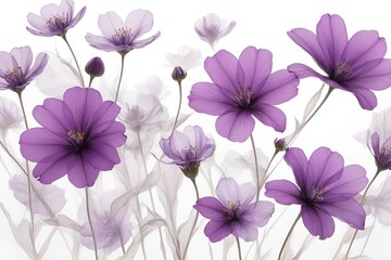 translucent purple flowers on a white background