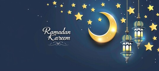 Obraz na płótnie Canvas Ramadan kareem banner with islamic crescent, lantern, and text space, suitable for ramadan greetings