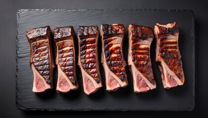 Barbecue grilled sliced veal short spare loin ribs  Isolated on white background - obrazy, fototapety, plakaty