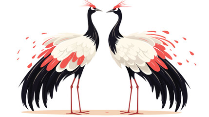 A pair of red-crowned cranes engaged in an elegant