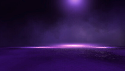 Dark night empty scene, ray of light, shadow, purple neon.