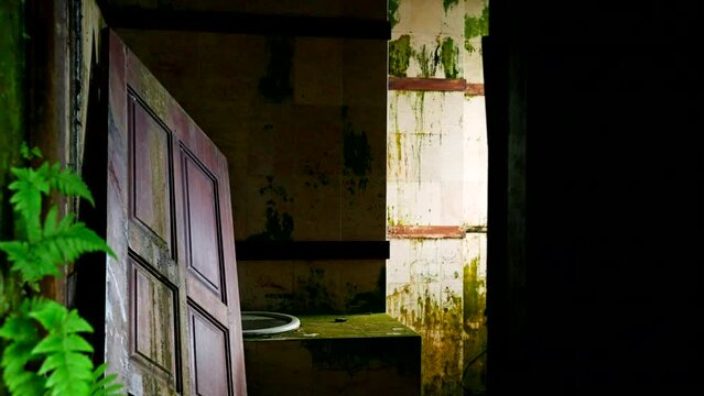 Dilapidated Architecture Covered With Moss On The Abandoned Ghost Palace In Bali, Indonesia. Pullback Shot