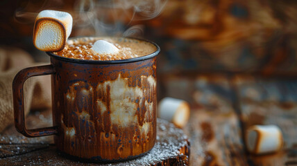 A mug of hot chocolate with marshmallows.