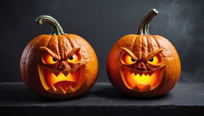 couple angry Orange Pumpkin for Halloween