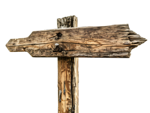 Old wooden sign showing the way transparent background