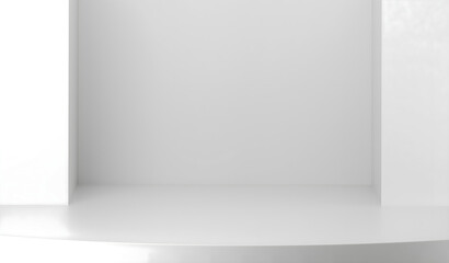 White podium or pedestal for product display, 3d render illustration. Empty platform for product showcase concept.