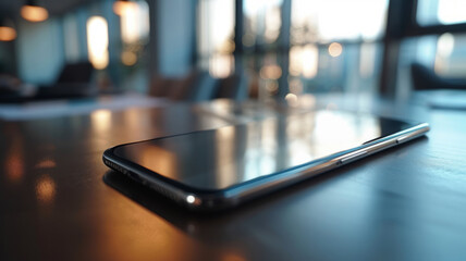 A smartphone on a table in an office setting