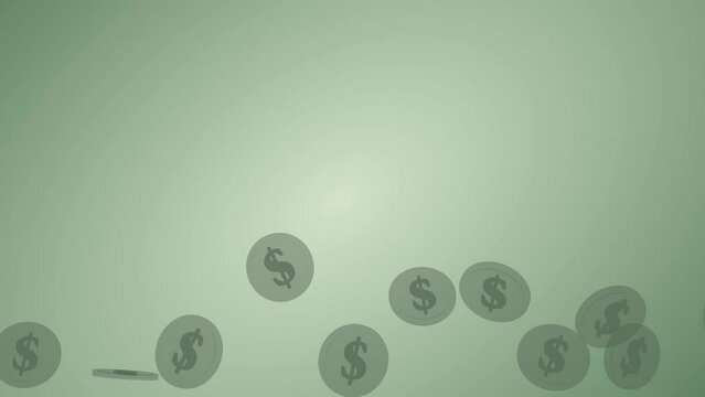 Latar belakang animasi dengan uang terbang dengan ruang negatif di dalamnya. Templat untuk teks presentasi keuangan. Banner animasi kekayaan dengan ruang teks berwarna hijau.