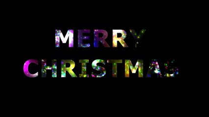 Beautiful illustration of Merry Christmas text with colorful glitter particles on plain black background
