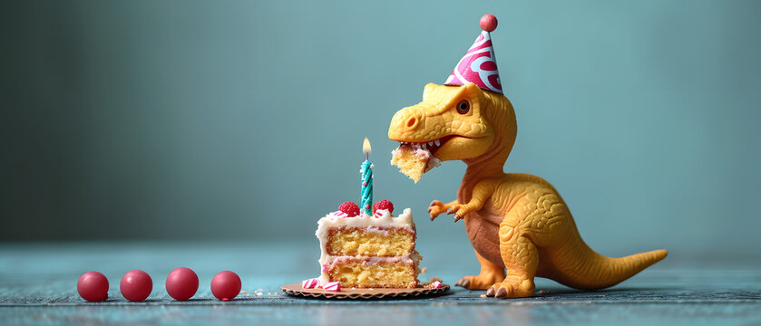 Dinosaur Eat Cake at a Birthday Party
