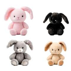 Cartoon 3D Illustration of a Cute Set of Colorful Bunny Rabbit Stuffed Animal Toys, Isolated on Transparent Background, PNG