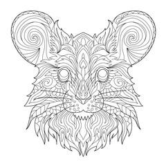 Fototapeta premium A mouse head portrait. Detailed coloring page for adults. Zen antistress. Line art