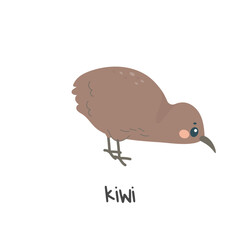 Children's illustration, cute kiwi bird, with caption. vector illustration for teaching kids, t-shirt